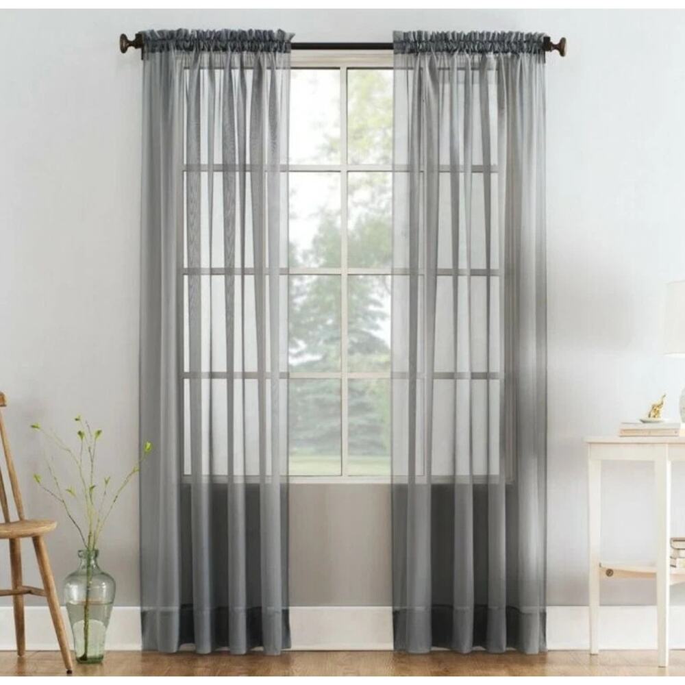 3 Panels 59"x95" Grey Marjorie Sheer Voil Curtain, Single Panel, Mainstays